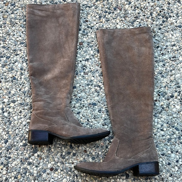 Born Shoes - Born Brown Block Heel Suede Knee High Boots